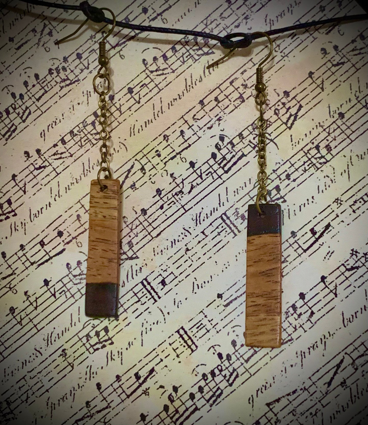Ziricote Sap Chained Bar Earrings