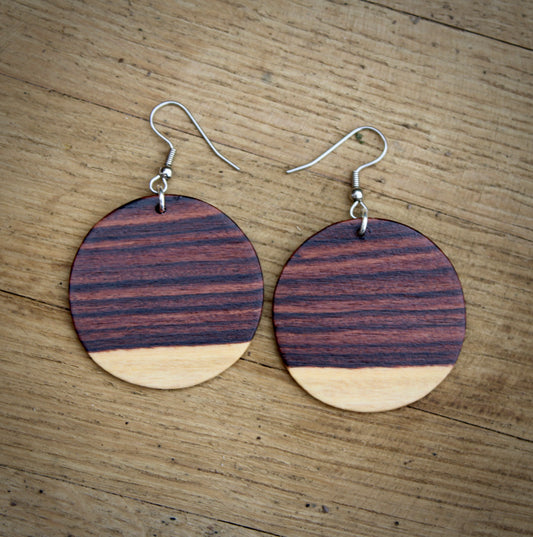 Exotic wood earrings handcrafted from guitar wood collected from Martin Guitar Factory