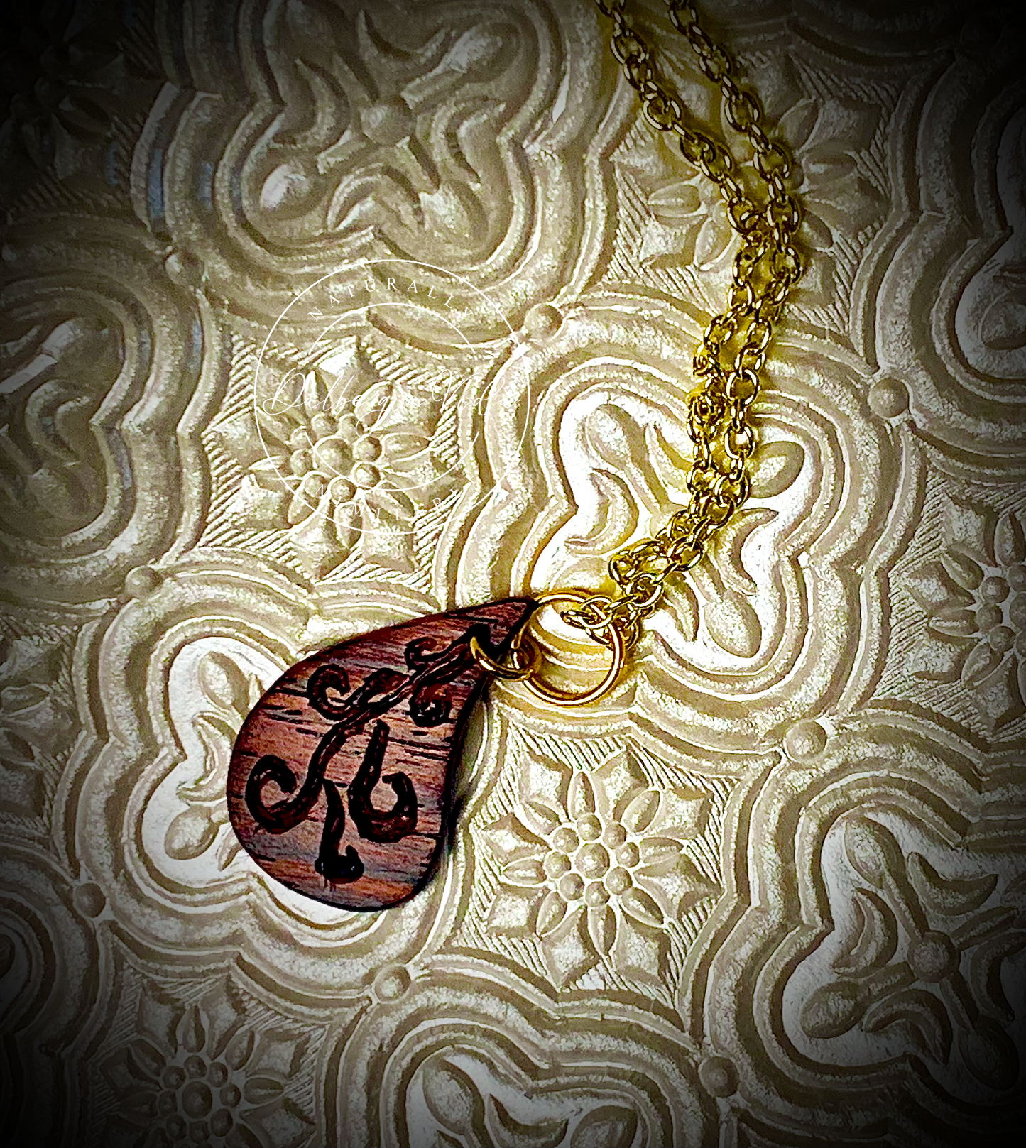 Engraved Cocobolo Tear Pendant